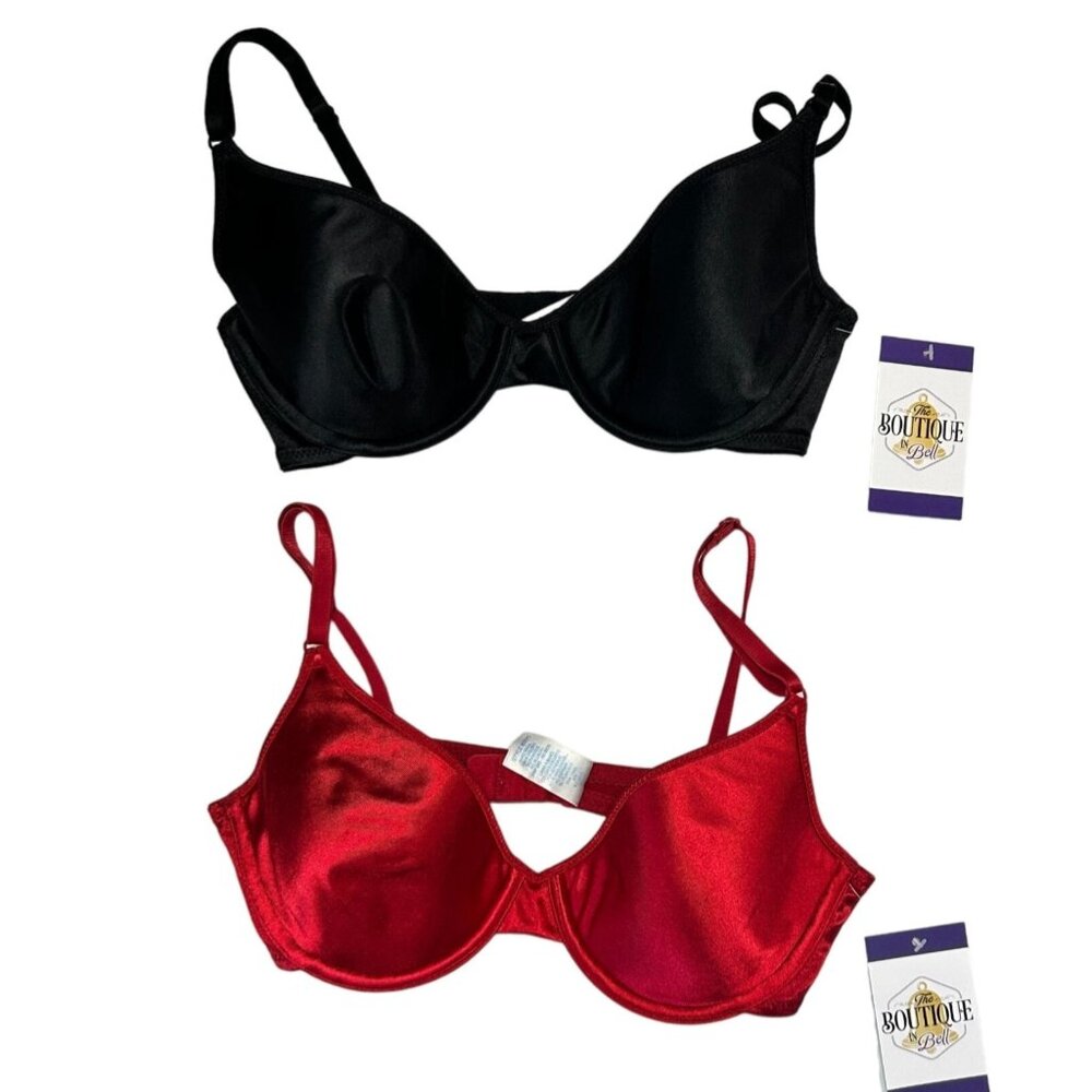 Vintage Sears 34C Red Black Bra Underwire Lightly Lined Intimates Set of 2